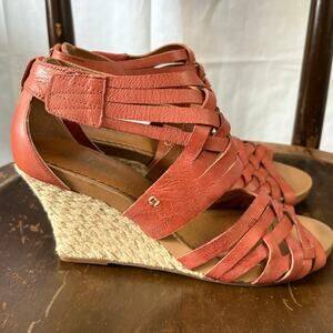 Indigo by Clarks Clay Colored Leather Strappy Espadrille Wedge Sandals 9 M